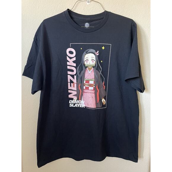 Demon Slayer Black Pink Nezuko Kamado Crew Neck Short Sleeve Men’s T Shirt SZ XL - Picture 1 of 4